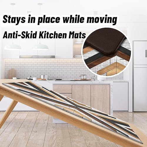 Miniatura 3 de Juego de 2 alfombras de cocina aztecas bohemias, antifatiga, acolchadas, largas, para piso, rústicas, occidentales, estilo granja, antideslizantes,