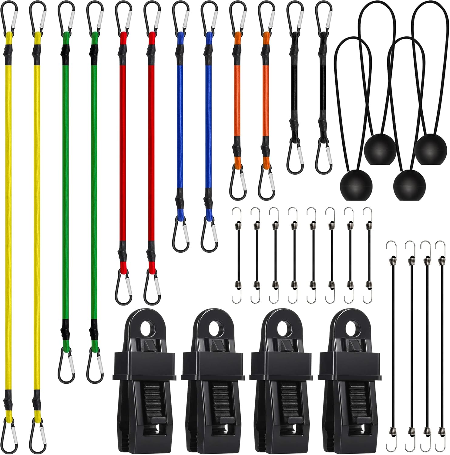 Bungee Cords Assorted Sizes 32Pack, Carabiner Bungee Cords Heavy Duty