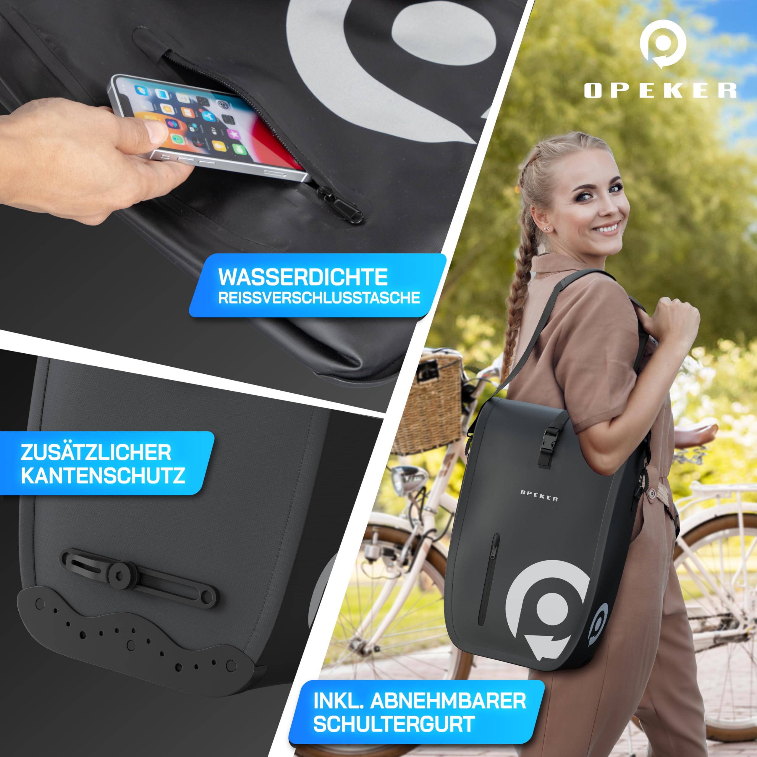 Uniwersalna torba rowerowa na bagażnik, rower elektryczny i rower 28 l (zdejmowana, wodoszczelna) – torba na bagażnik i torba rowerowa, kieszeń na laptopa i system zatrzaskowy na tył – torba