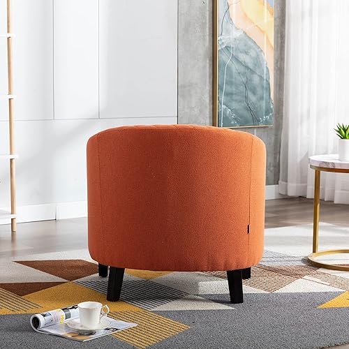 Miniatura 4 de Silla de barril de lino naranja para sala de estar, sillón de ocio con cabezas de clavos y patas de madera maciza, talla única