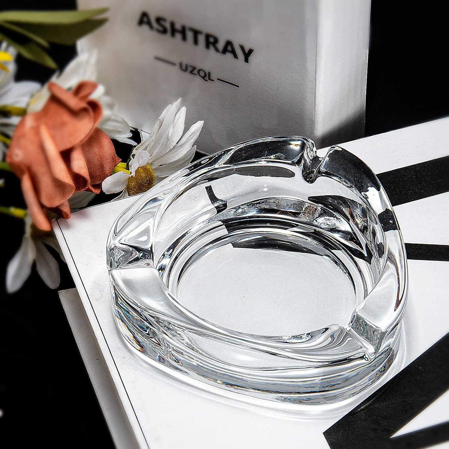 BINZO Glass Heart Shape Ash Tray, Turtle Holder, Heavy Tabletop Clear Durable Cool Ash Cigar Holder, Dil Design, For Indoor, Outdoor, Kitchen, Home, Set of 2 4