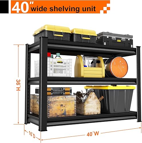 Miniatura 3 de Estantes de garaje resistentes de metal  40 pulgadas de ancho 1,500 libras de acero ajustable de almacenamiento industrial para estanterías