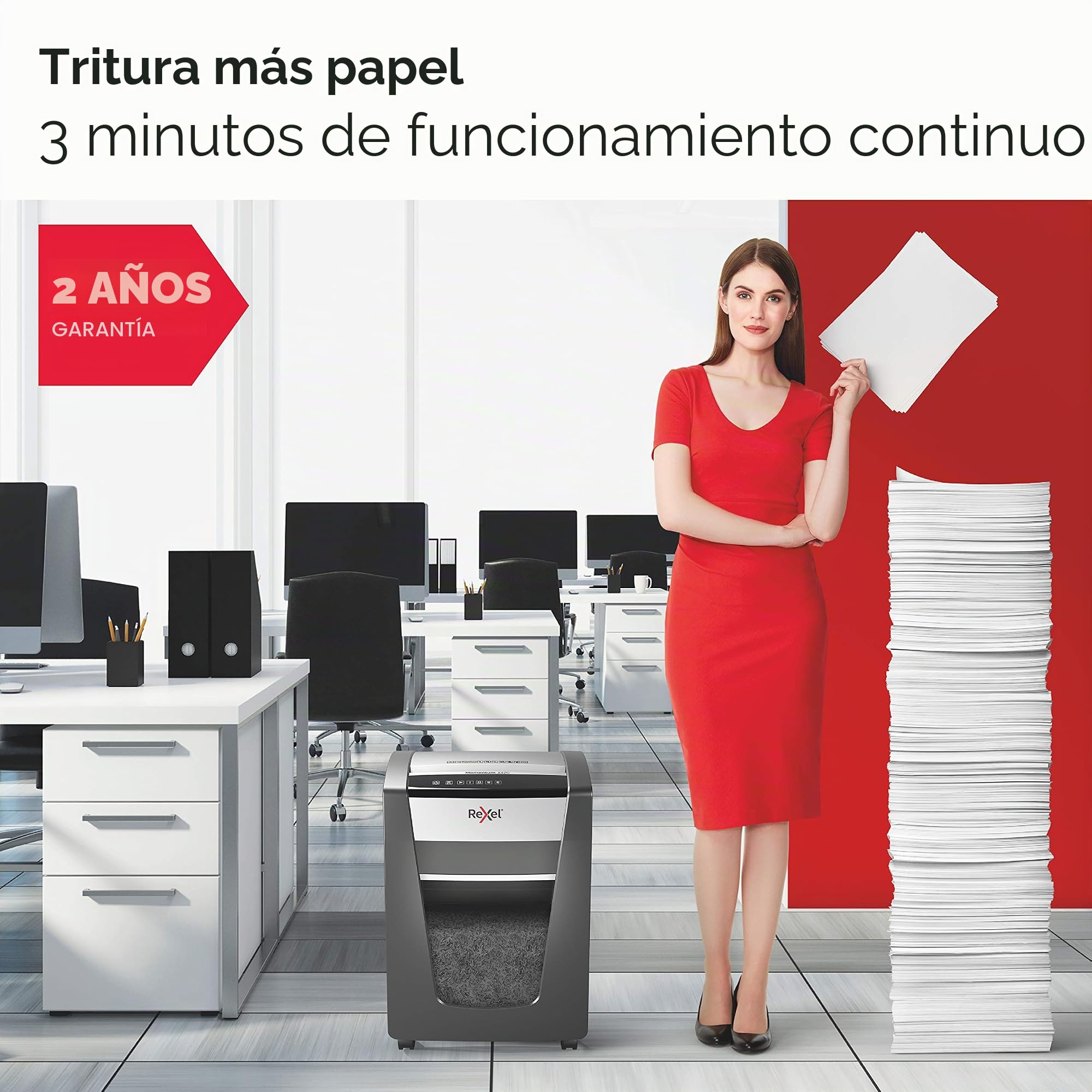 Rexel Momentum X308 - Trituradora de Papel de Corte Cruzado, tritura 9-8 Hojas (70-80 g/m²), contenedor de 15 litros, Resistente, Negro, 2104570
