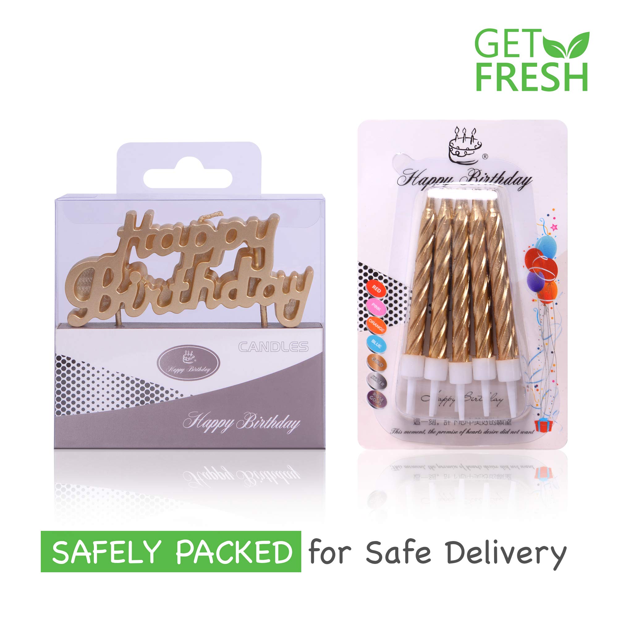 GET FRESH Gold Birthday Cake Candles Set 10Pack Spiral Candles and