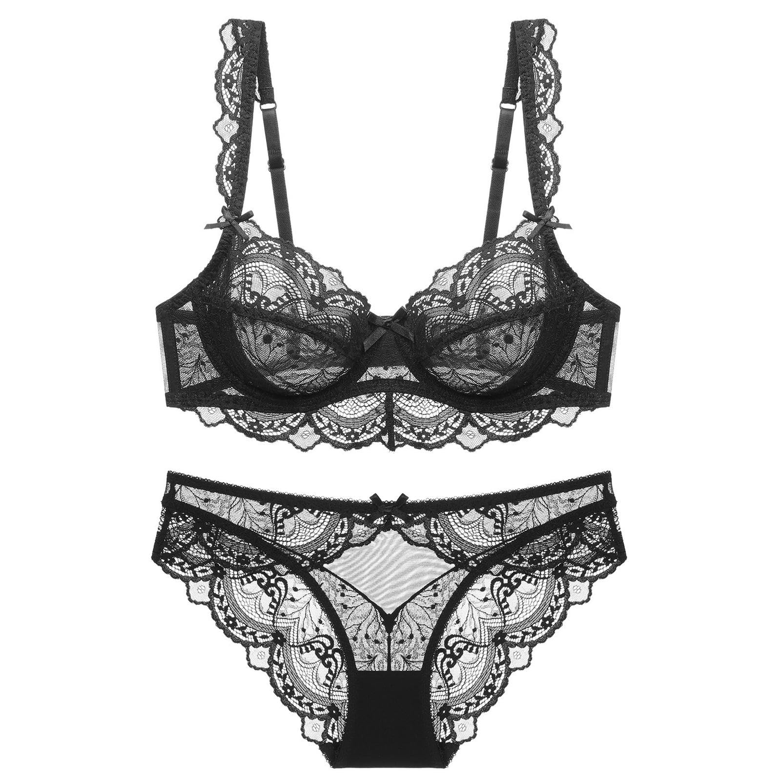 Sujetadores Conjunto De Lencería Encaje, Estilo Francés Fino Y Sexy, Sujetador Push-up Atractivo, Sin Relleno -Blanco-(Juego) 36 80a