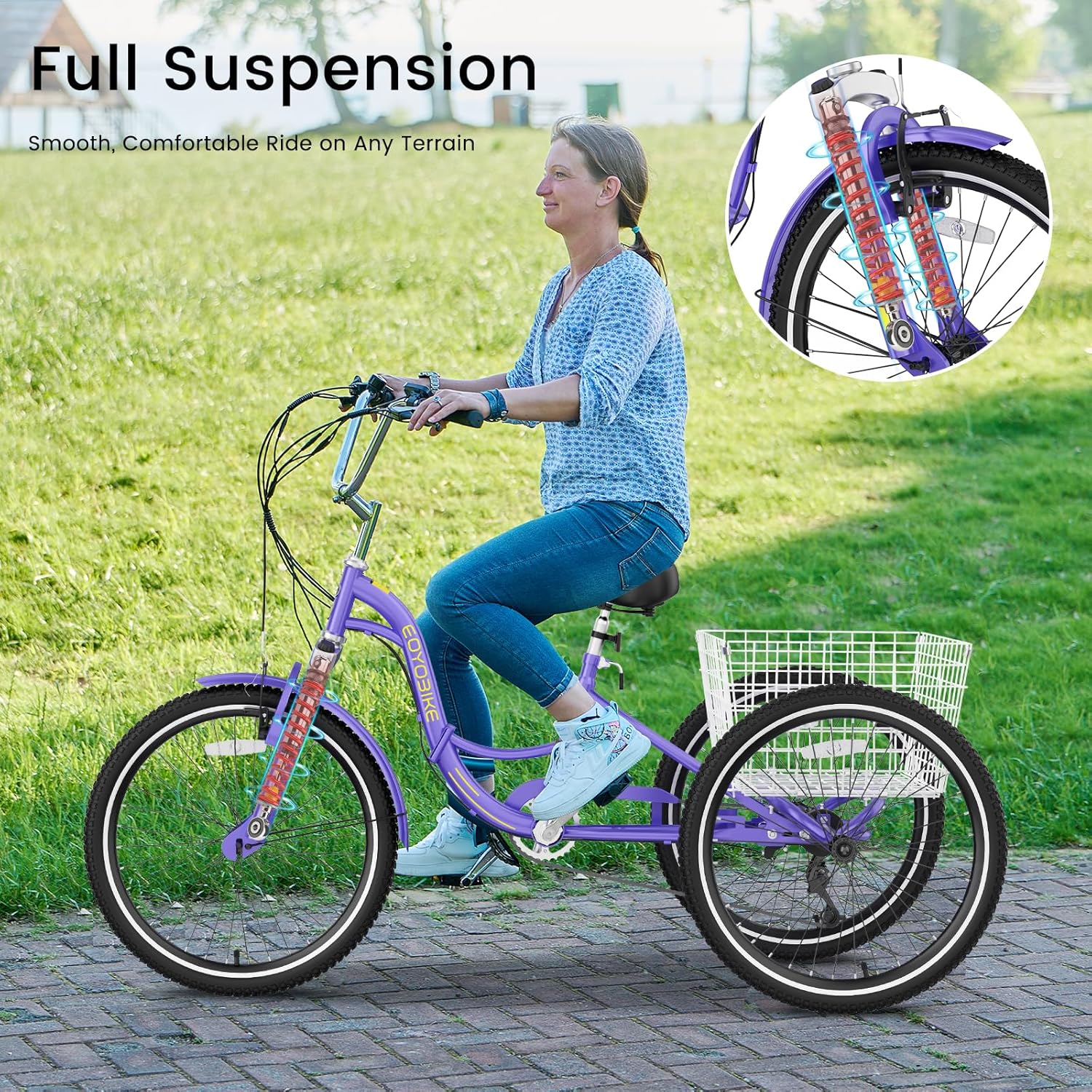 Adult Folding Tricycle, 7-Speed 3-Wheel Cruiser Bike with Low Step-Through Frame, Large Rear Basket, Adjustable Seat, 20/24/26 Inch Options