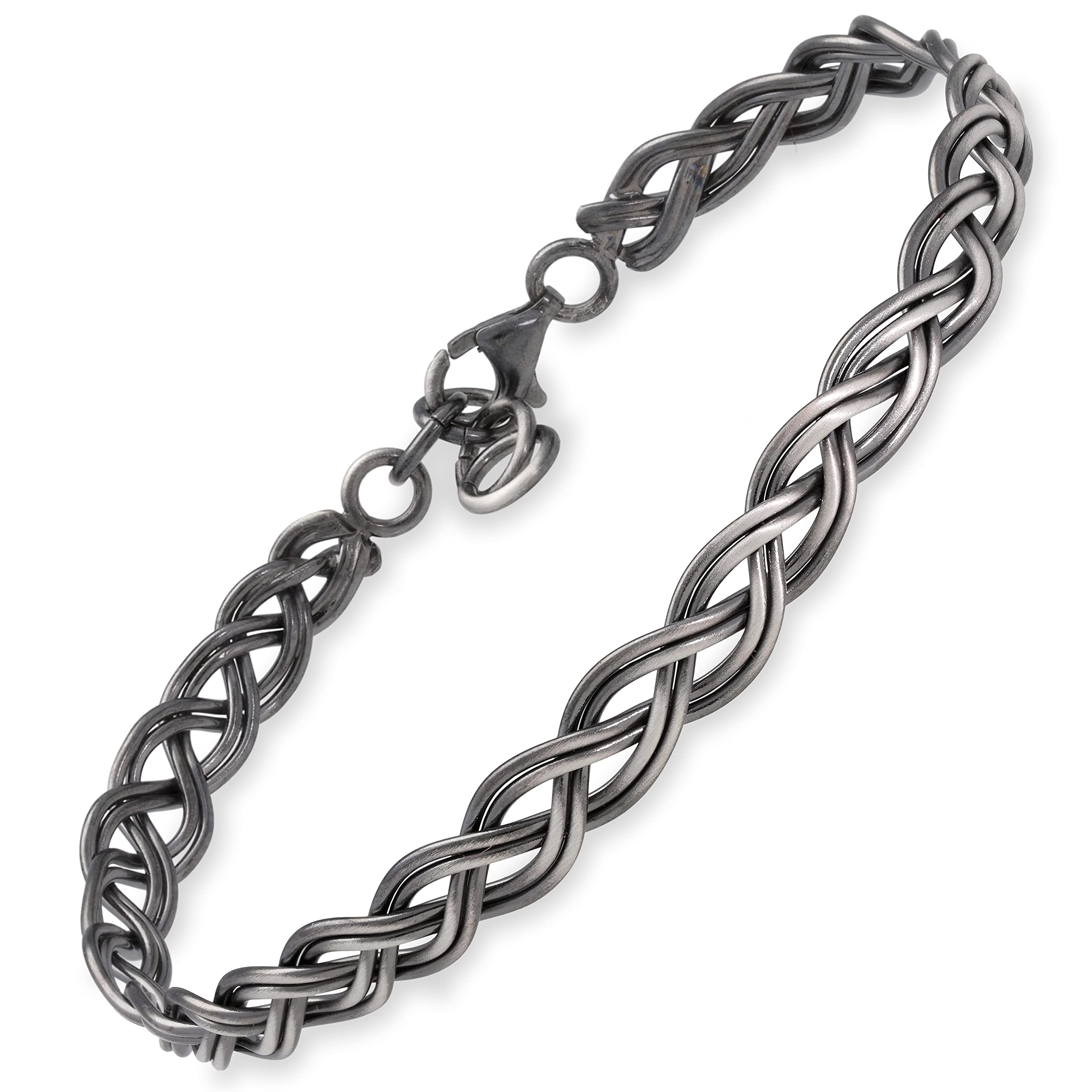 Bracciale potente in argento sterling per uomo - Motivo intrecciato ossidato con forma decisa e mascolina, gioiello dinamico e d'impatto in tutte le misure - Handmade by Emmanuela