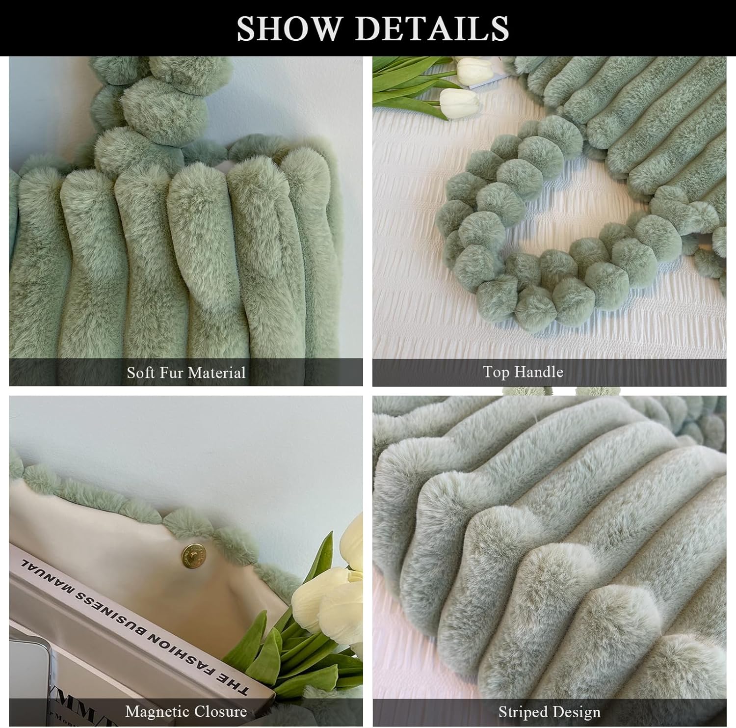 Furry Purse Fluffy Tote Bags for Women Winter Faux Fur Bag Fuzzy Purses and Handbags - Image 5