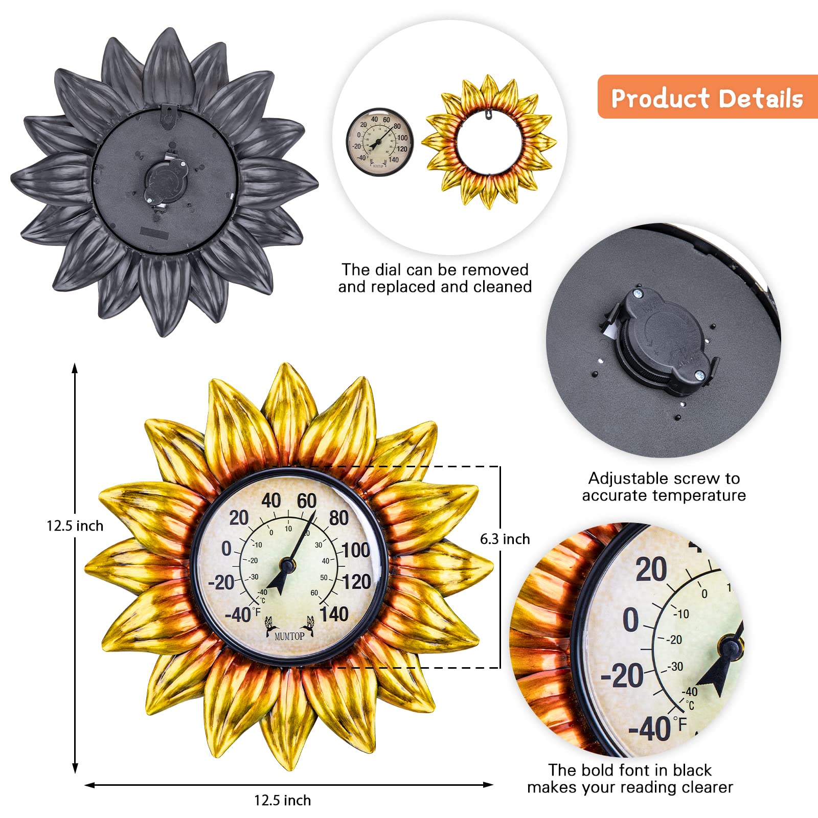 Thermometer Sonnenblume Gold