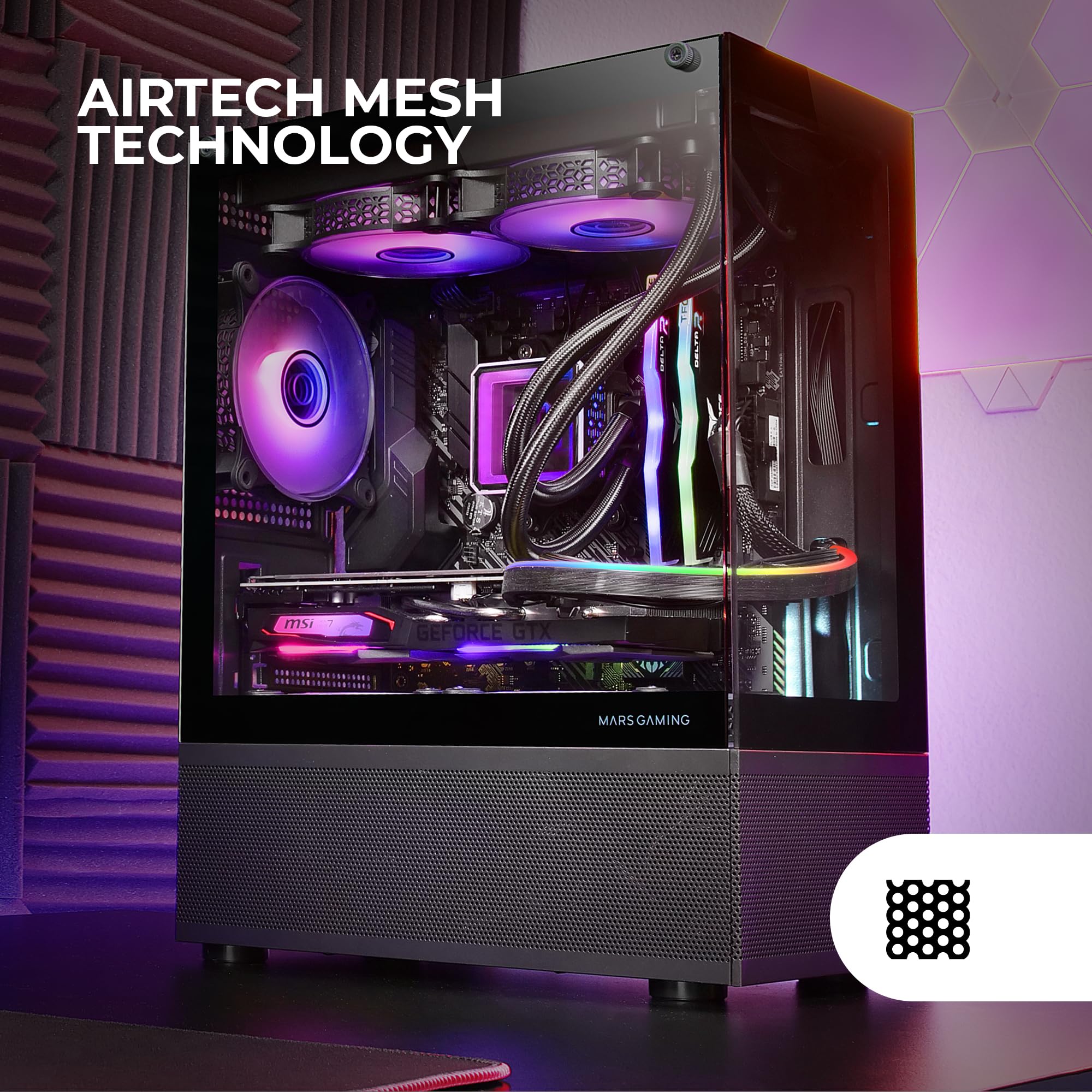 Mars Gaming MC-SE, Case PC Micro-ATX, Pannelli Frontali e Laterali Vetro Senza Cornice, Design Tecnologia AirTech Mesh, Mini Tower Gaming Doppia Camera, Supporto Raffreddamento a Liquido, Nero