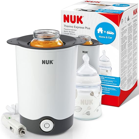 Nuk 10256404 - Calentador de biberones que calienta rápida y cuidadosamente en tan solo 90 segundos, para usar en casa o de viaje, incluye cable adaptador para el coche oferta Amazon