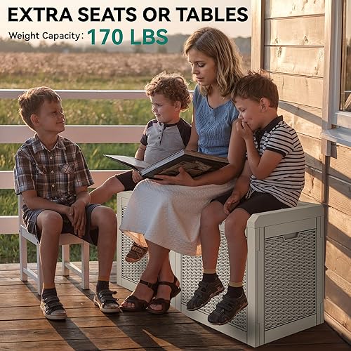 Miniatura 4 de YITAHOME Caja de cubierta de 32 galones, almacenamiento de resina con tapa con cerradura y asas laterales, contenedor pequeño para interior y