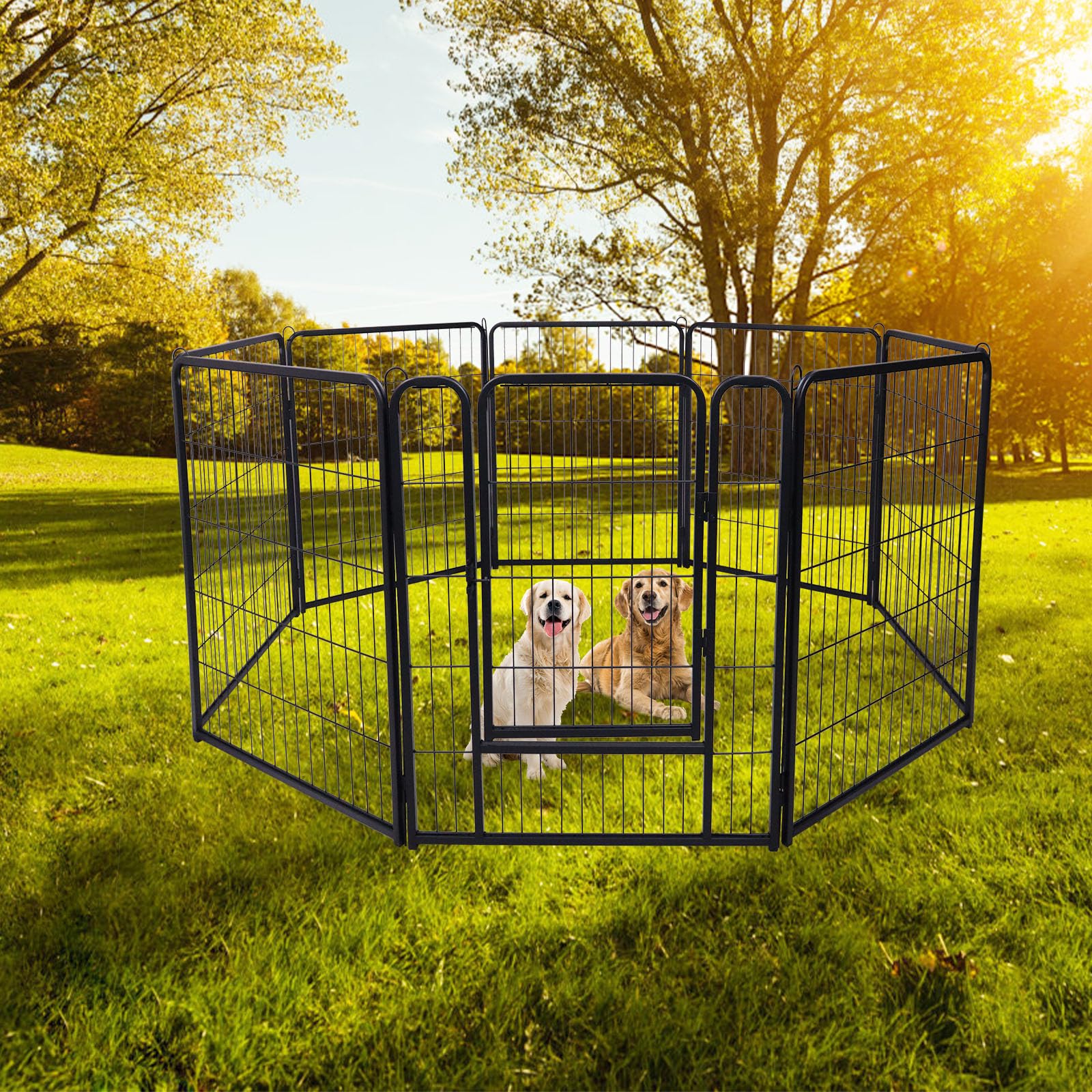 AufuN 8-TLG Welpenauslauf faltbares Freilaufgehege Tierlaufstall 80cm hoch, Automatische Verriegelung, Laufgitter Welpenlaufstall mit Tür für Hunde, Kaninchen, Kleintiere, Katze
