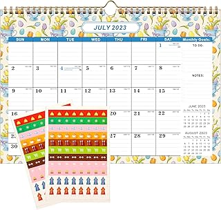 2023-2024 Wall Calendar with Stickers, 18 Month Calendar July 2023-December 2024 with Hanging Hook for Monthly Planner, Twin Wire Spiral Binding Thick Pape Calendar for Academic and To Do List