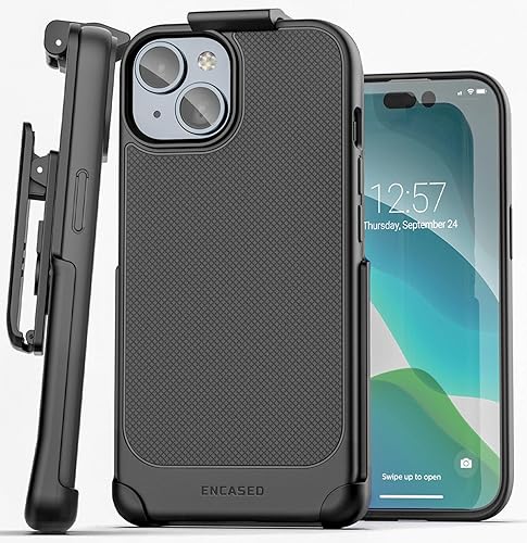 Miniatura 1 de Encased Thin Armor - Funda para cinturón diseñada para iPhone 15 Plus, funda delgada con clip para funda (iP15 Plus de 6.7 pulgadas), color negro