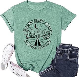 Road Trip Graphic Tees for Women Desert Cactus Highway Vintage Tees