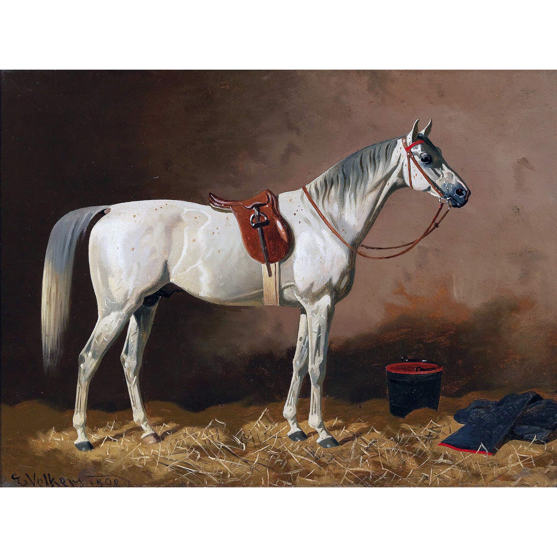 Volkers Grey Horse In Stable Animal Equine Painting Large Wall Art Print Canvas Premium Mural