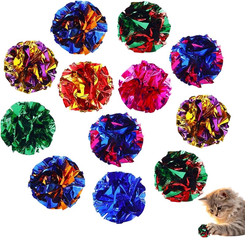Bolas para Gatos com Efeito Amassado em Filme Mylar EMUTOL, Coloridas, 6,27 cm, Pacote com 12