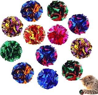 Crinkle Cat Toy Balls, 12Pcs 2.47'' Mylar Balls, Interactive Crinkle Ball, Colorful Paper Ball Chase Training Activity for Cats kitten Assorted Color, Chase Training Activity for Cats (12 Pack)