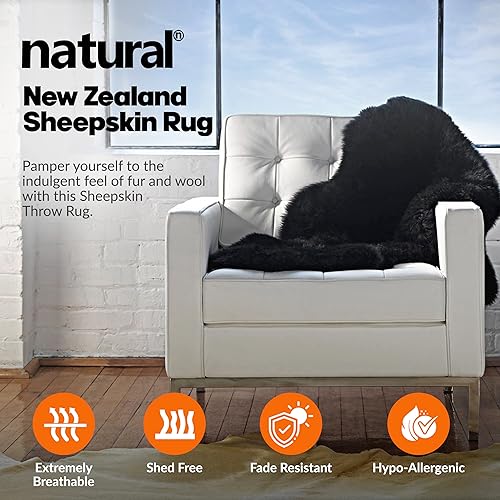 Miniatura 4 de Alfombra de piel de oveja natural con pelo grueso y exuberante de 2.5 pulgadas, alfombra de piel de oveja hipoalergénica con parte trasera