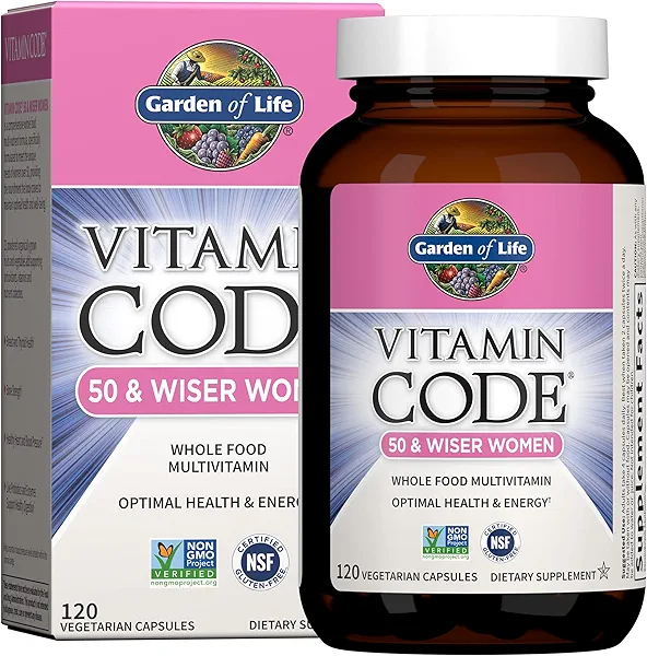 Garden of Life Multivitamin for Women 50 & Over, Vitamin Code Women 50 & Wiser Multi - 120 Capsules, Vitamins for 50 Plus with B Vitamins, Vitamins A, C, D3, E & K, CoQ10, Probiotics & Enzym