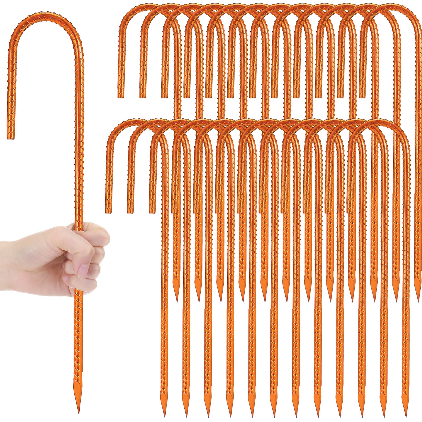 Gisafai Lot de 24 piquets d'armature en J de 30,5 cm pour jardin, piquets de tente robustes en acier, ancrages de support pour plantes, piquets longs et droits en métal avec extrémité biseautée pour