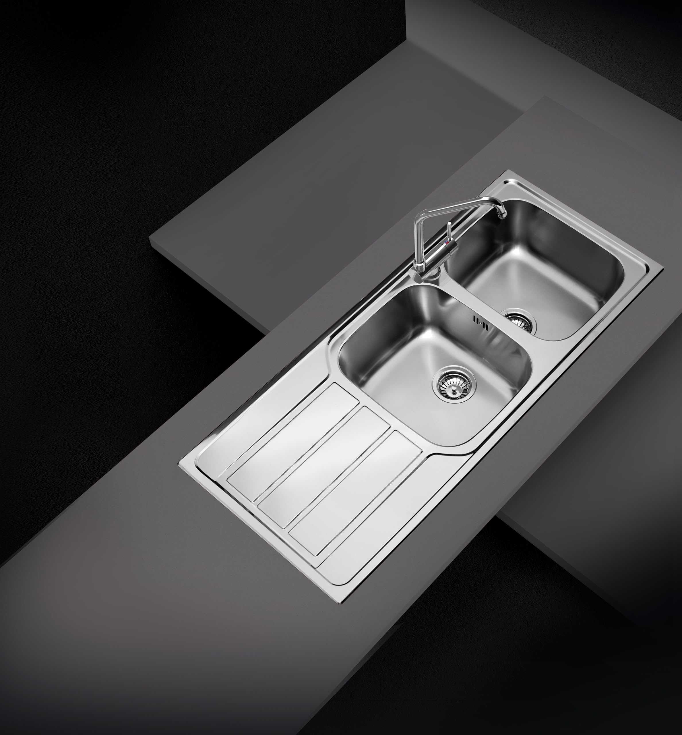 SCHOCK | Lavello Cucina Master D200 2 Vasche con Gocciolatoio in Acciaio Inox, Guarnizione Preinstallata, 1160x500mm
