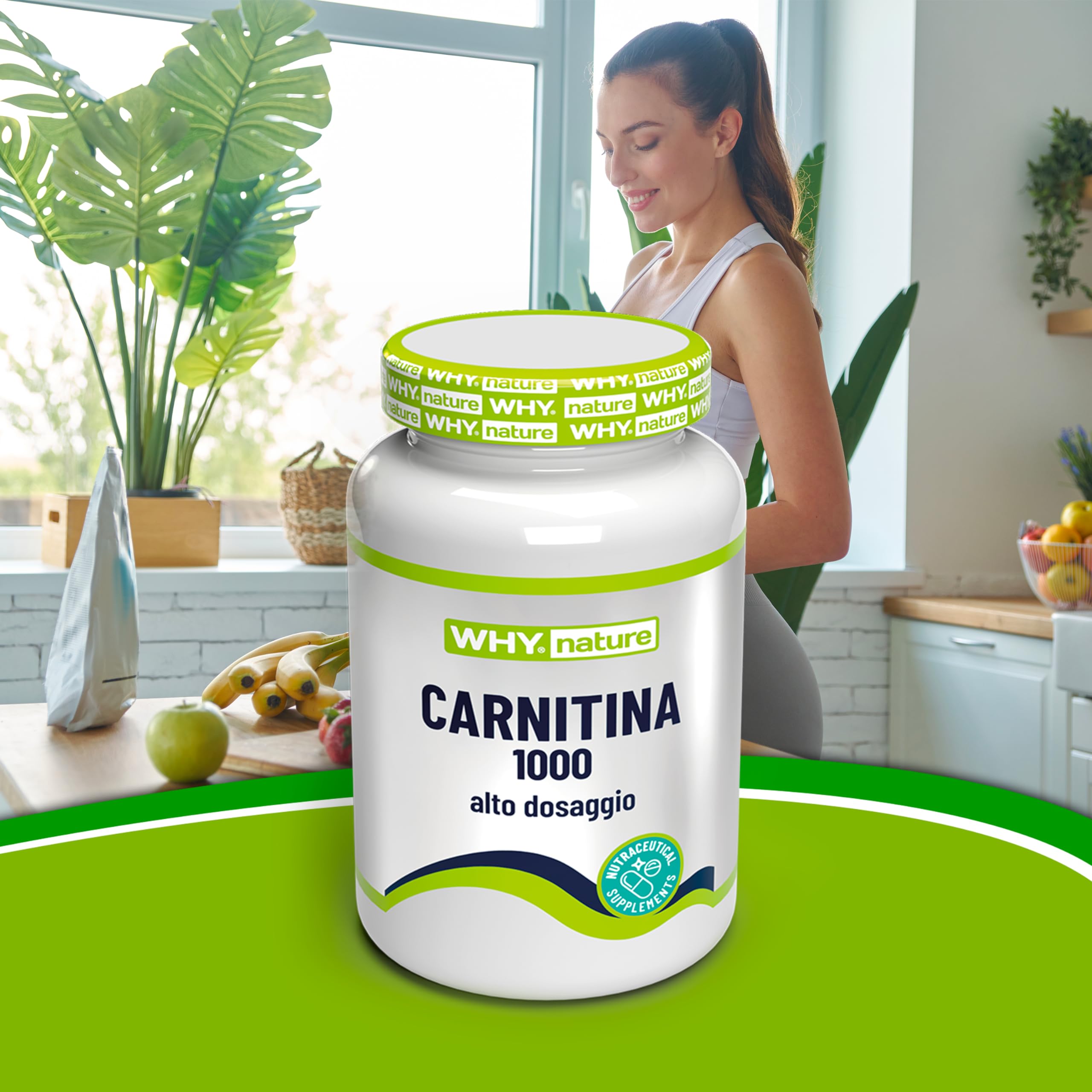 WHY NATURE CARNITINA 1000 - Carnitina ad Alto Dosaggio - Aminoacidi Essenziali Pre Workout - Integratori Alimentari per il Metabolismo dei Lipidi - Senza Glutine - 60 cpr