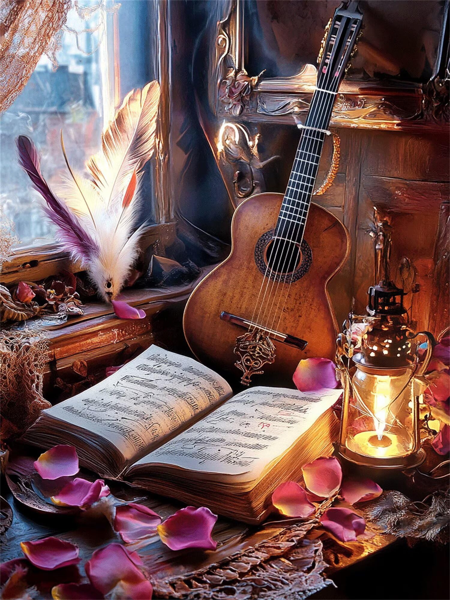 Malowanie numerami dla dorosłych pióro, gitara Paint by Numbers Kit dla początkujących i dzieci 8-12 DIY malowanie numerami hobby kreatywne dorośli dekoracja ścienna do domu 80 x 120 cm bez ramki, kod