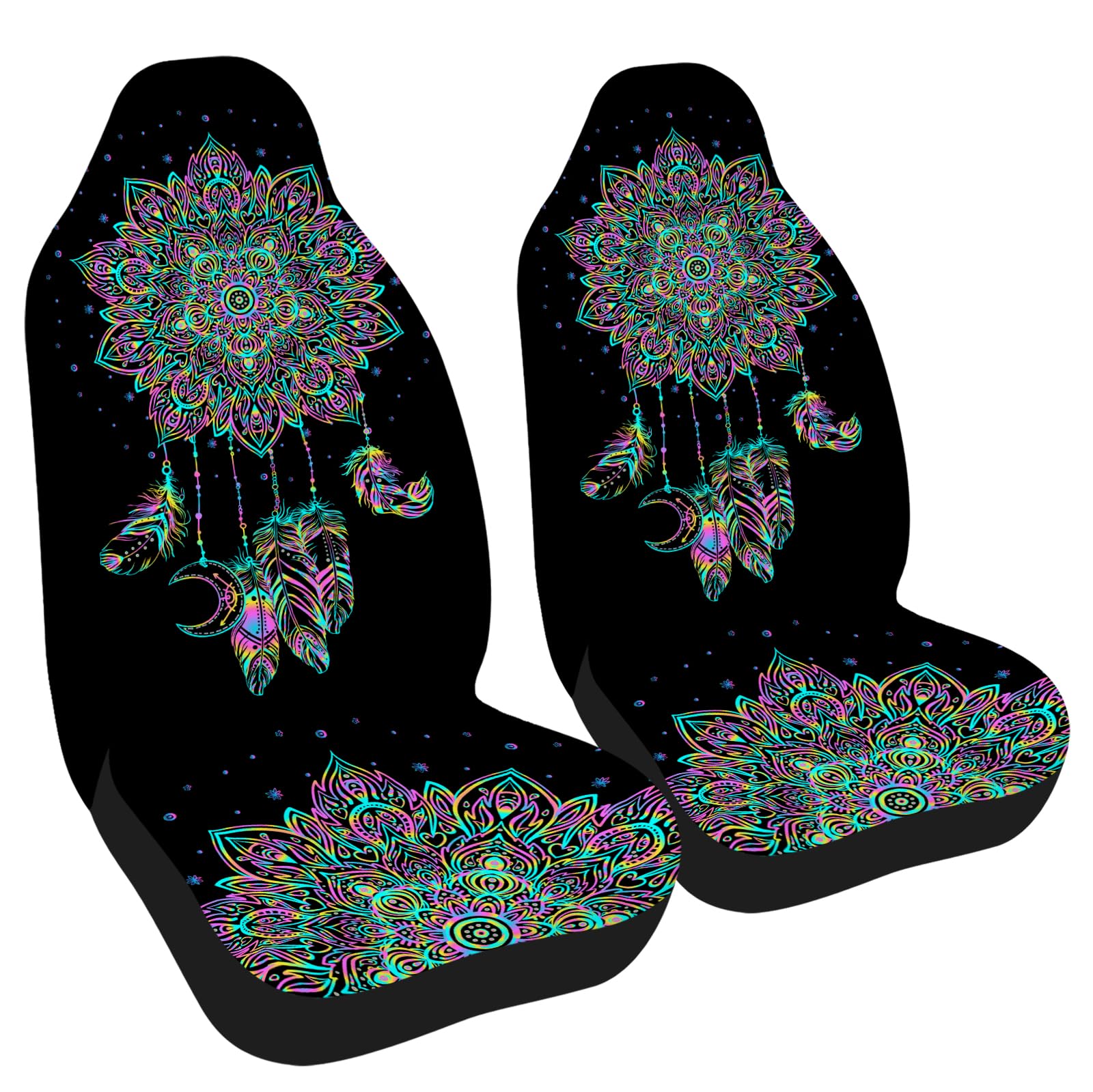 Juego De 2 Fundas para Asientos De Coche Mandala Bohemio Cojin Asiento Coche Clásicas Fundas para Asiento para Vehículo Berlina Cuatro Estaciones
