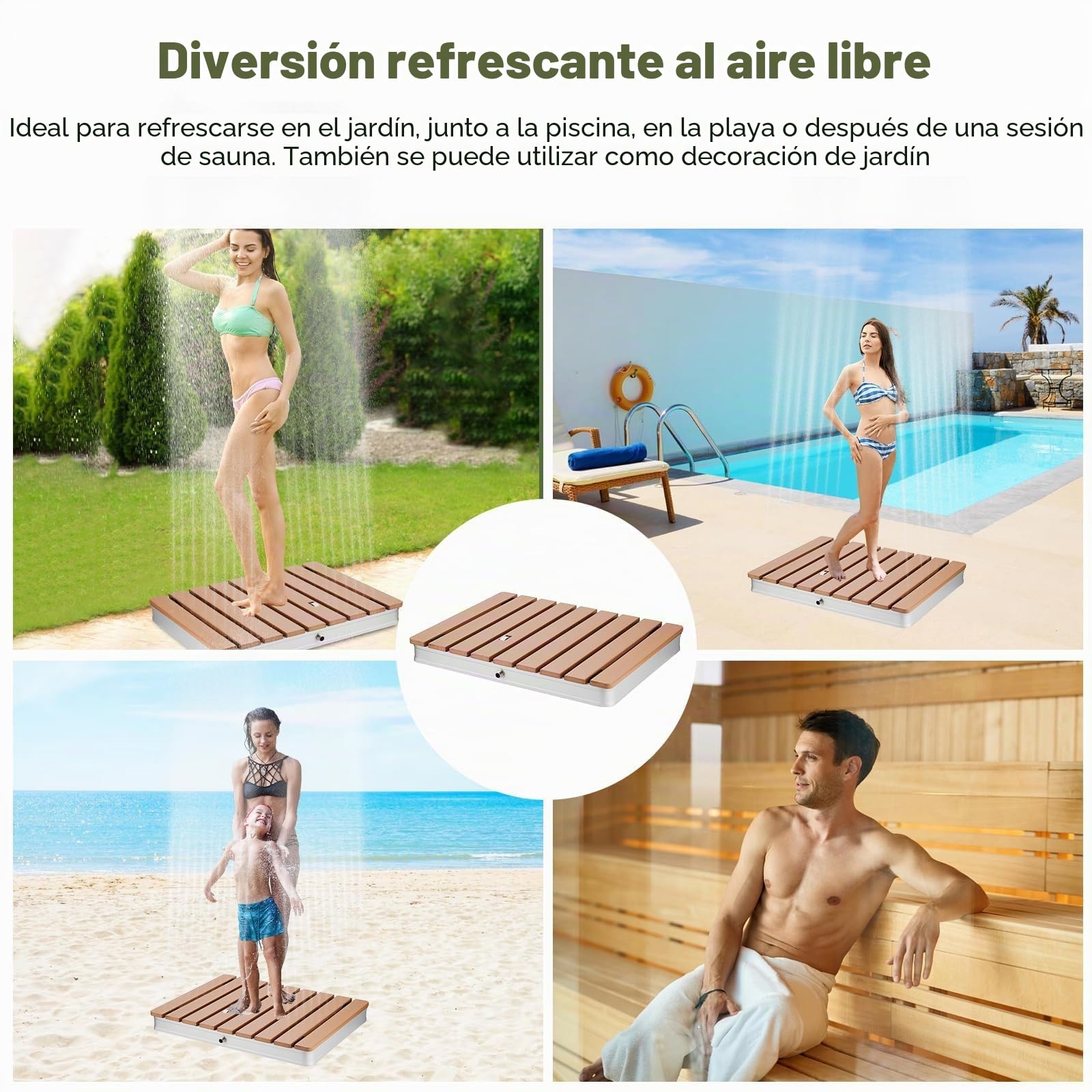 Ducha de jardín, Ducha Exterior, Ducha de Suelo, portátil – Altura del Chorro Regulable y Rueda de pie para ducharse y Jugar con el Agua, Antideslizante