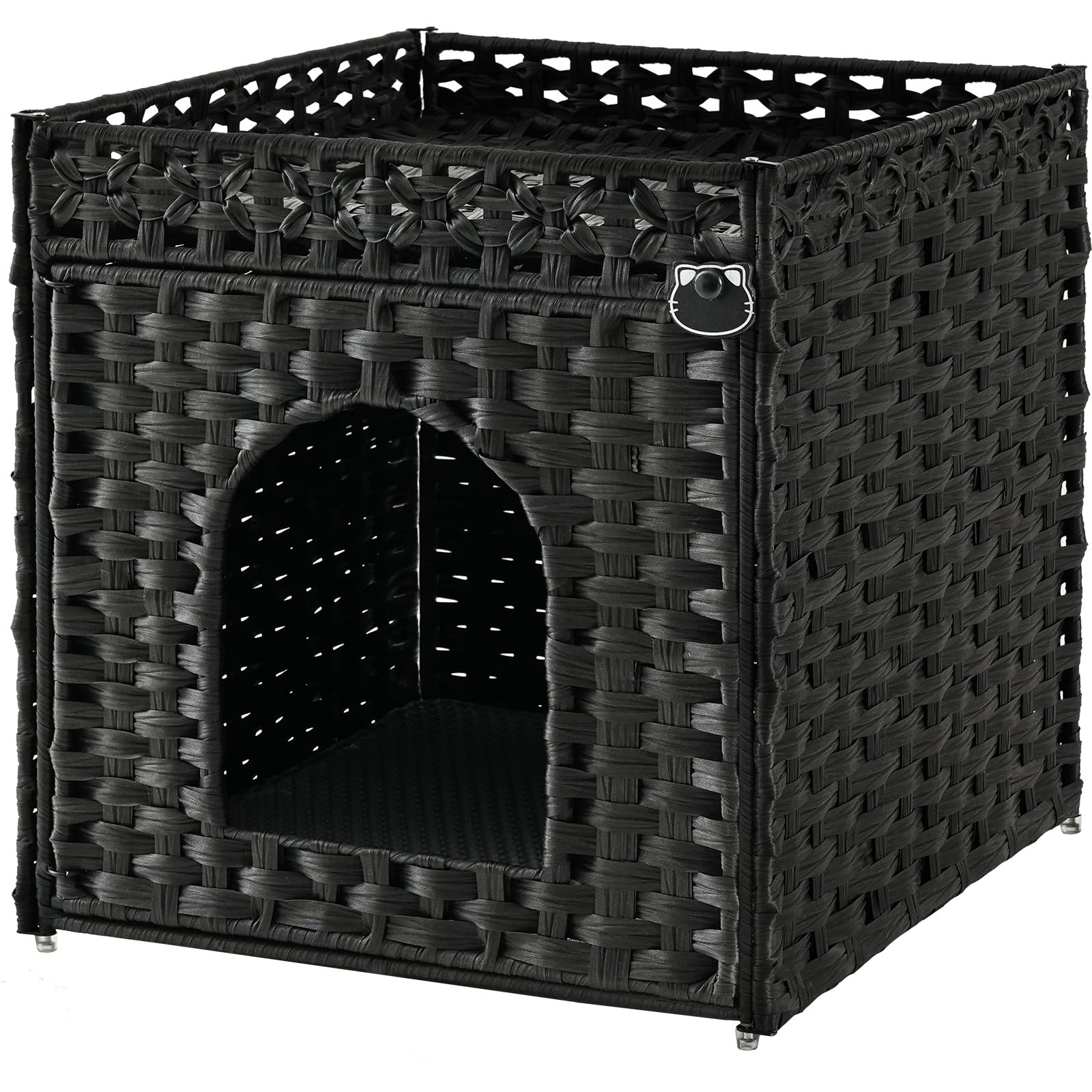 SETVSON Cat Litter Box Enclosure Furniture, Hidden PE Rattan, Black