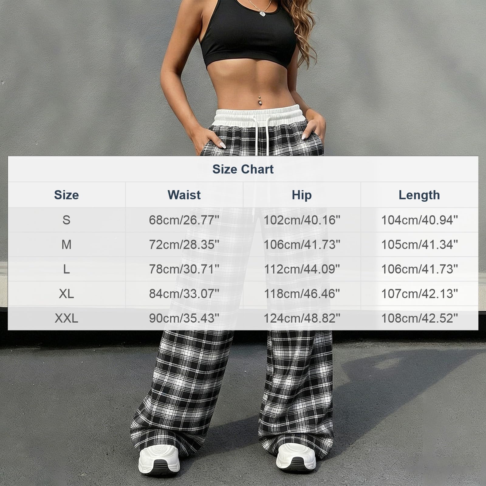 Linen Pants Women Summer Plus Size Patchwork Plaid Wide Leg Pants Baggy Lounge Trousers with Pockets Vintage Y2k Clothes — view 4