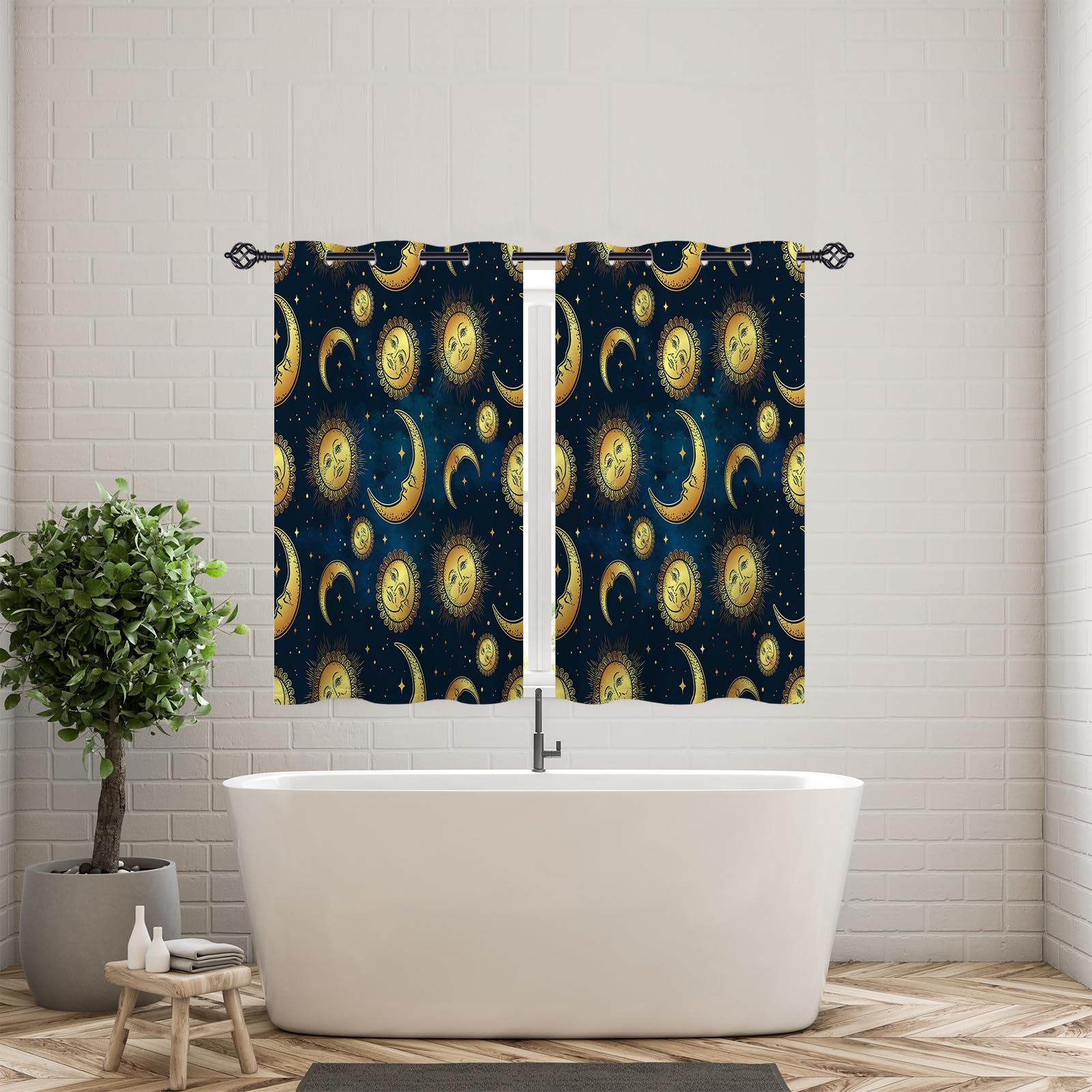 ANHOPE Sun Moon Stars Curtains Eyelet Ring Top Blackout Thermal Insulated Curtains Boho Style Blue Night Sky Background Print Pattern Soft Window Drapes for Bedroom Living Room 46 x 54 Inch 2 Panels - Image 3