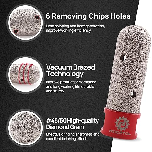 Miniatura 3 de FOCSTOL Broca de diamante para fresar dedos, broca de núcleo de 45 pulgadas (0.787 in) para agrandar y dar forma a los agujeros existentes en