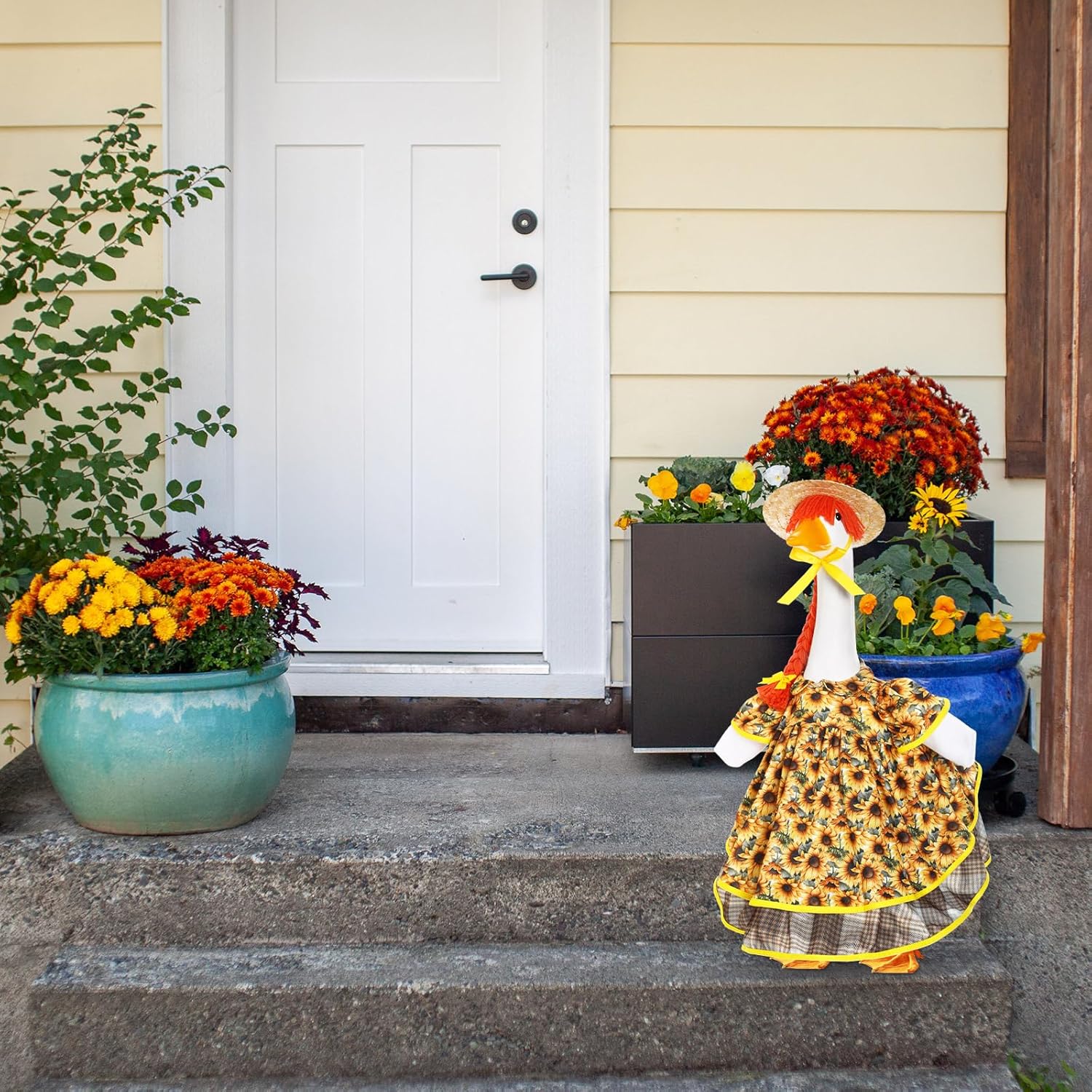 Spring Goose Outfit Sunflower Lawn Porch Cement Goose Sunmer Clothes Skirts Hat Wig Forgarden Outdoor Patio Yard Statue Art Decor(Cherry,23 Inch) - Image 4