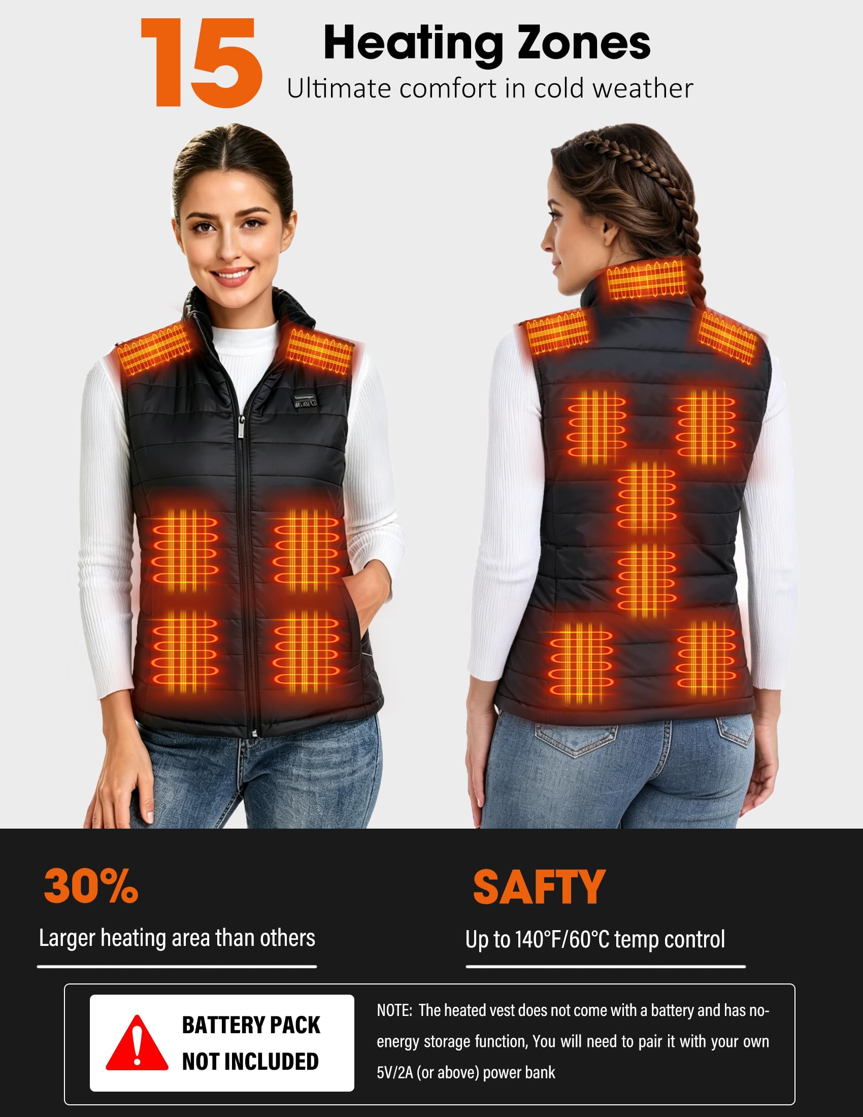 Veste Chauffant Femme,Gilet Chauffant Polaire Femme Électrique avec 3 Températures 6 Zones de Chauffage,Doudoune Chauffante sans Manche pour Activités de Plein Air Randonnée Ski