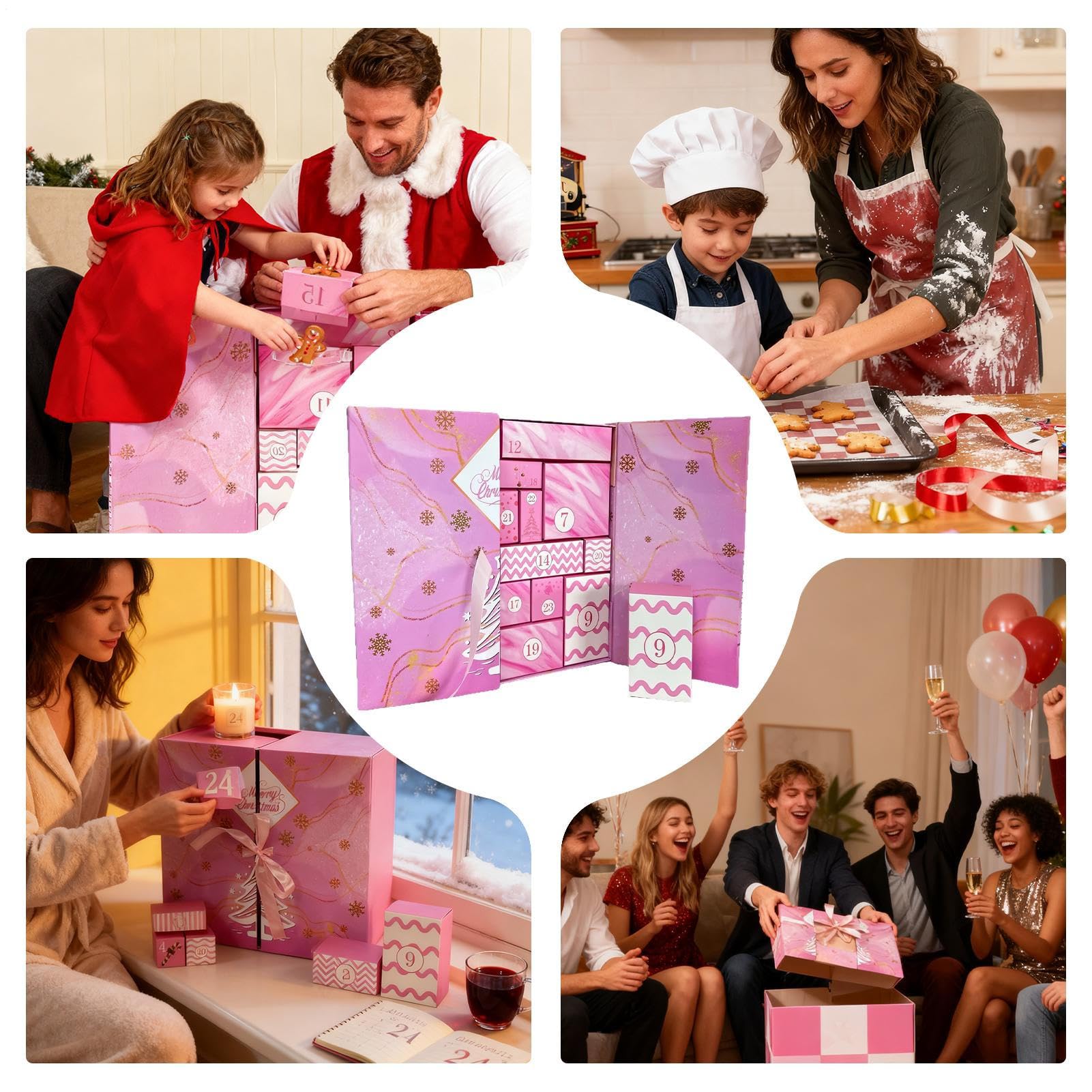 Scatola Calendario 'Avvento Rosa 24 Scomparti Riutilizzabile Natale | Calendario Scatola Caramelle Riempibile Per Bambini Per Bambini Adulti Regali Per Calze Natalizie Compleanno
