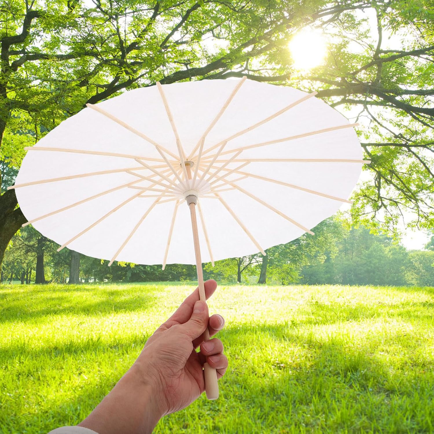 Holibanna 2pcs DIY White Paper Parasol Umbrellas Handmade Oiled Paper Japanese Style Costume Umbrella for Painting Wedding Party Photography 40cm Diameter