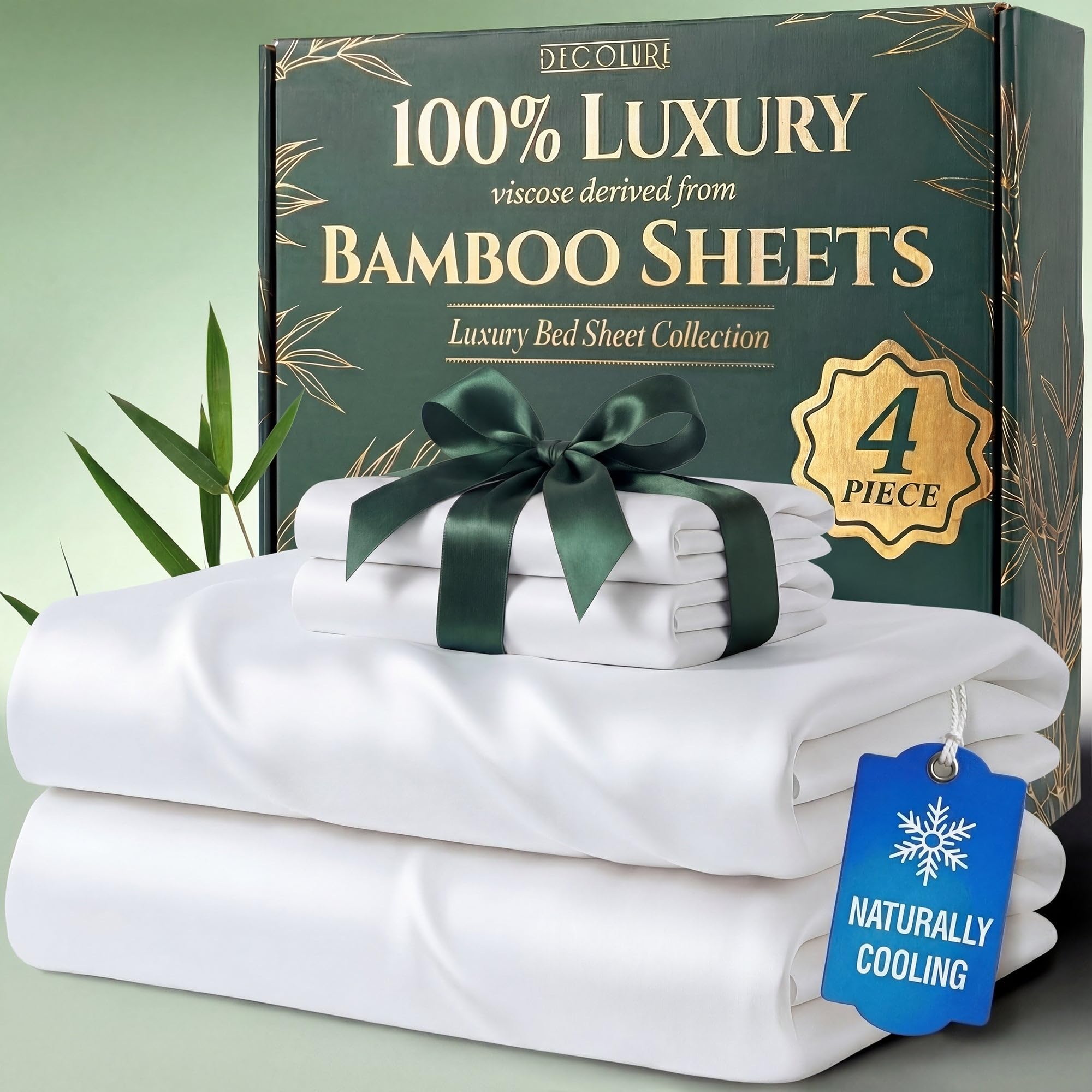 DECOLURE 100% Organic Viscose Derived from Bamboo Sheets Queen Size 6pcs - Ultra Soft & Luxuriously Cooling, 17" Deep Pocket, Double Stitching, Perfect for Hot Sleepers - Queen Bed Sheets (White) — view 15