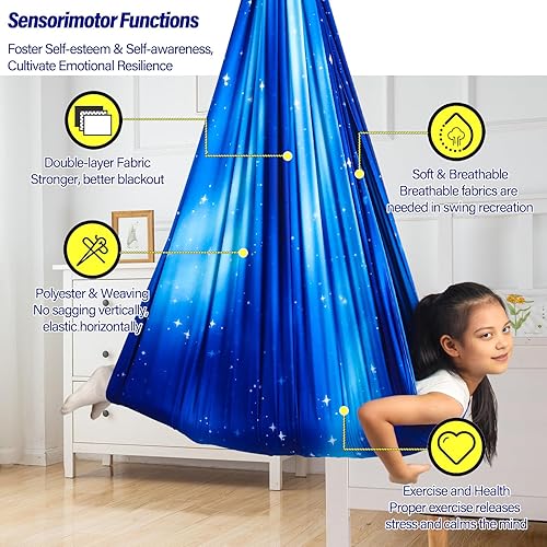 Miniatura 4 de Columpio sensorial para niños y adultos con capacidad para hasta 300 libras en interiores y exteriores, columpio de terapia de doble capa con kit de