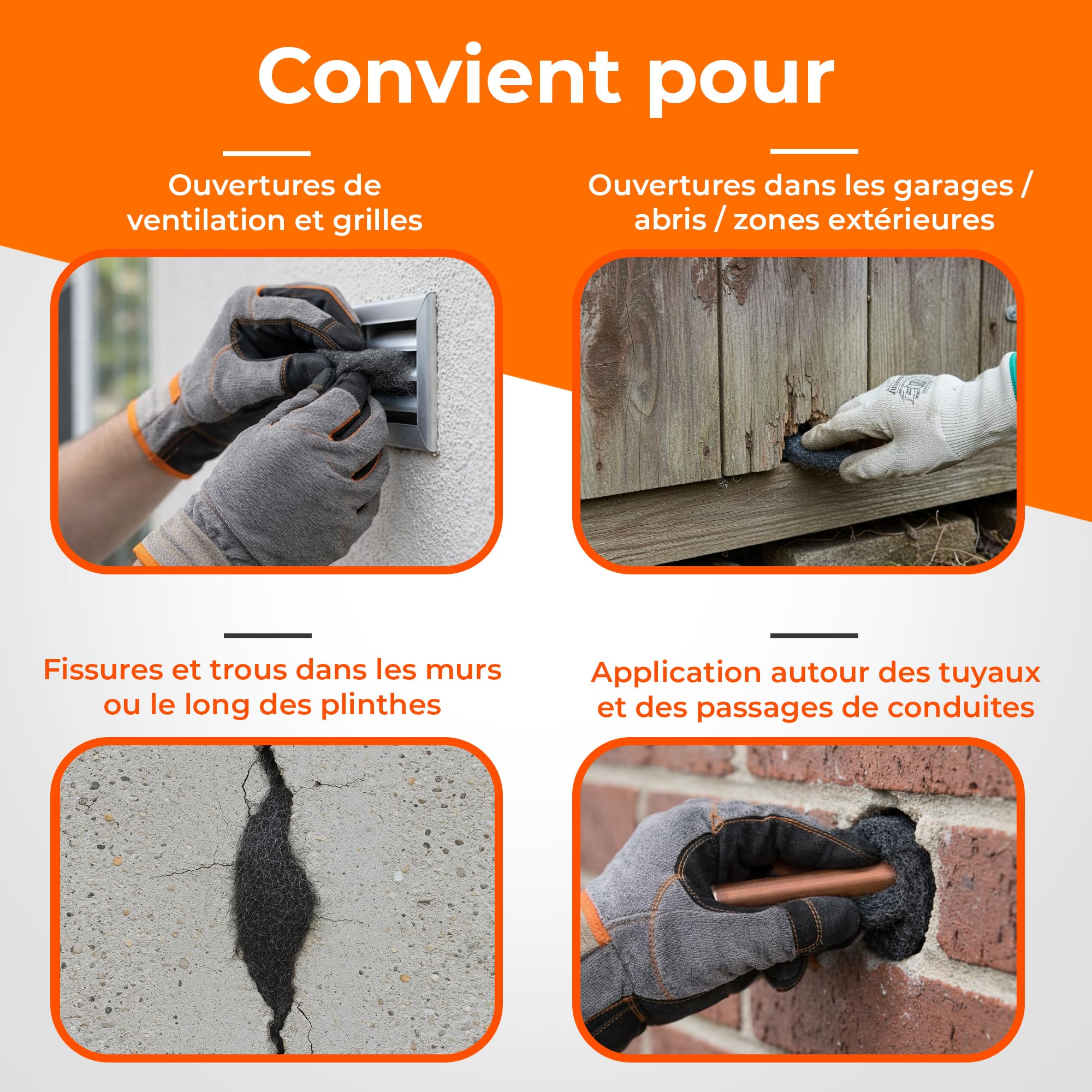 RaxWool PRO 3 m x 10 cm Laine d’Acier Anti Rongeur pour Portes et Fenêtres, Bande d’Étanchéité Autocollante Découpable, Isolation Thermique et Protection Intérieure Extérieure