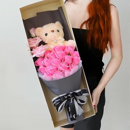 Miniatura 3 de Bonito ramo de oso  Ramo de oso de peluche hecho a mano con bonita flor de jabón para cualquier ocasión, cumpleaños, despedida de soltera,