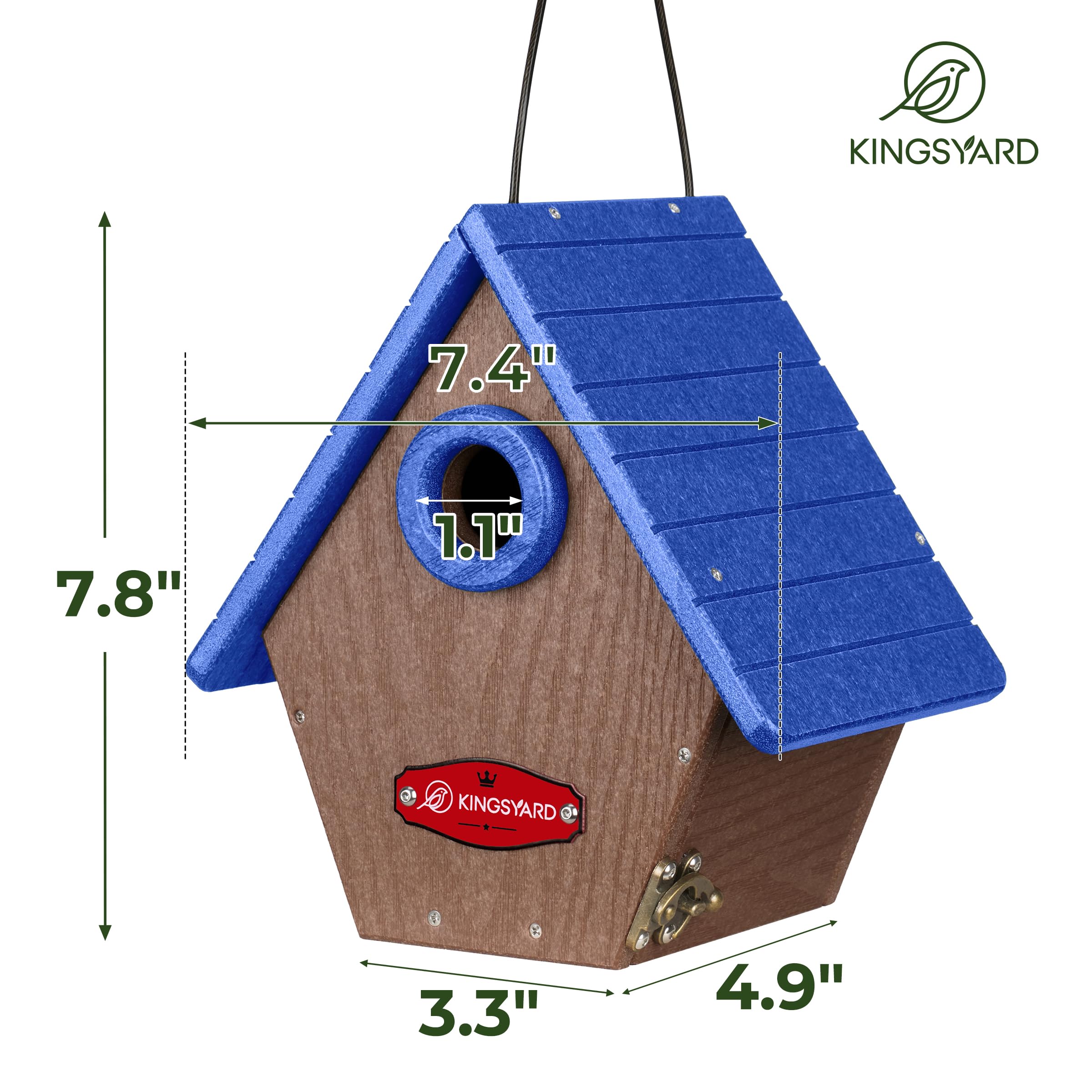 Kingsyard Casa de pájaros de plástico reciclado para exteriores, caja anidada colgante con protector de depredador y rejillas de ventilación para gallinero Wren Finch, color azul