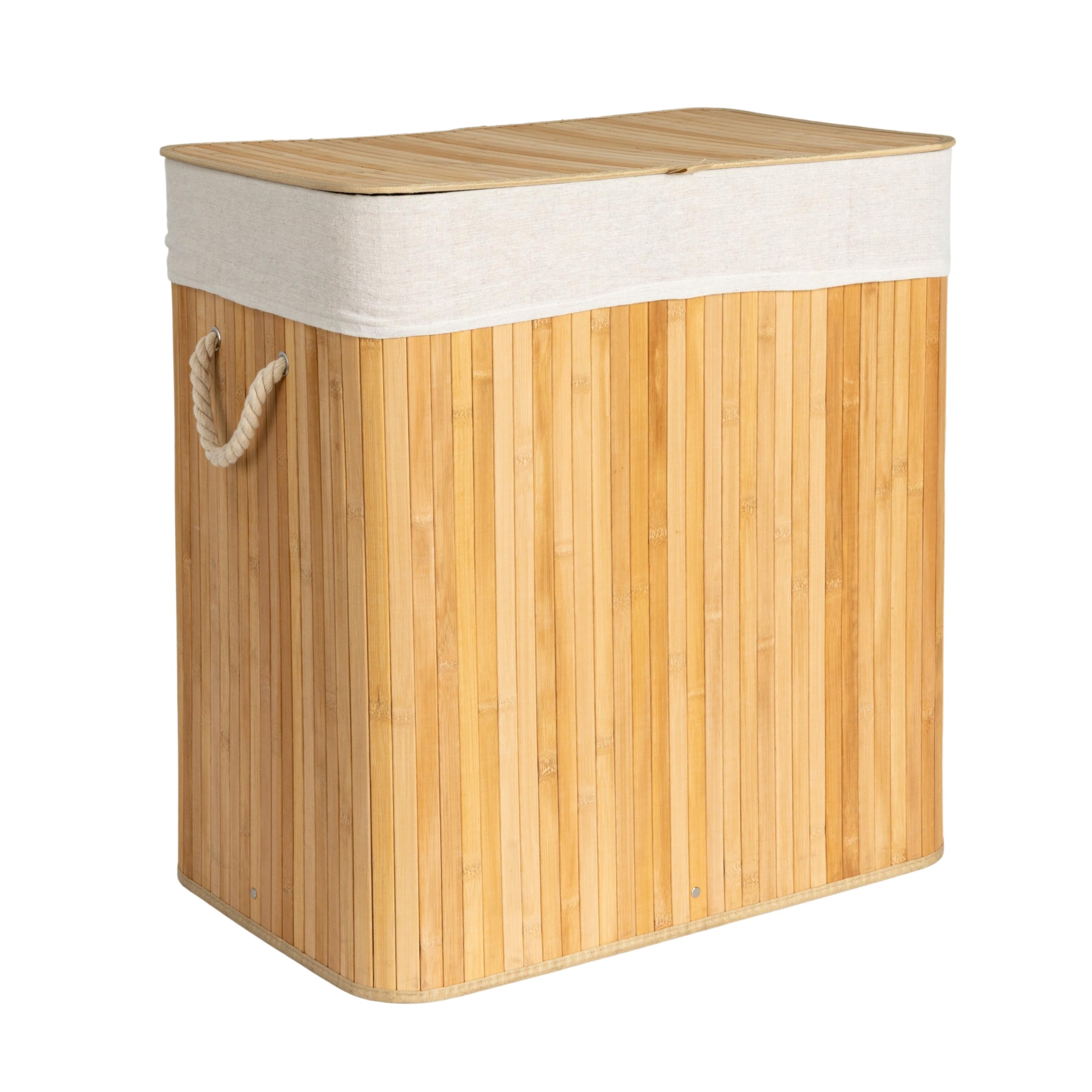 Household Essentials Bamboo Double Laundry Hamper with Rope Handles, 39-Gallons, Natural
