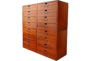 Vintage 16-Drawer Wooden Office Filing Cabinet with Label Holders
