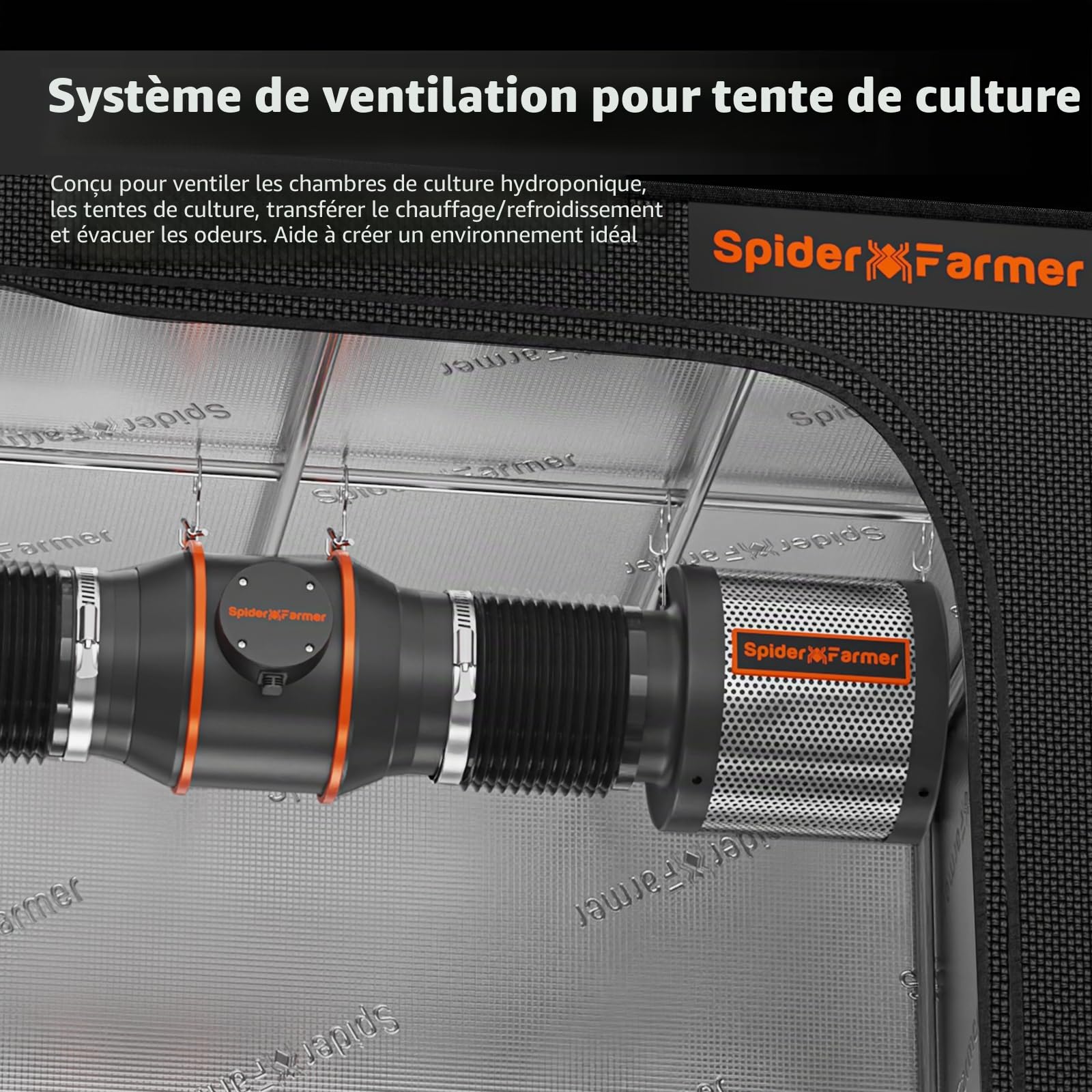 SPIDER FARMER Kit de conduits de filtre à charbon pour ventilateur en ligne de 15,2 cm, ventilateur d'échappement avec régulateur de température et d'humidité pour culture hydroponique