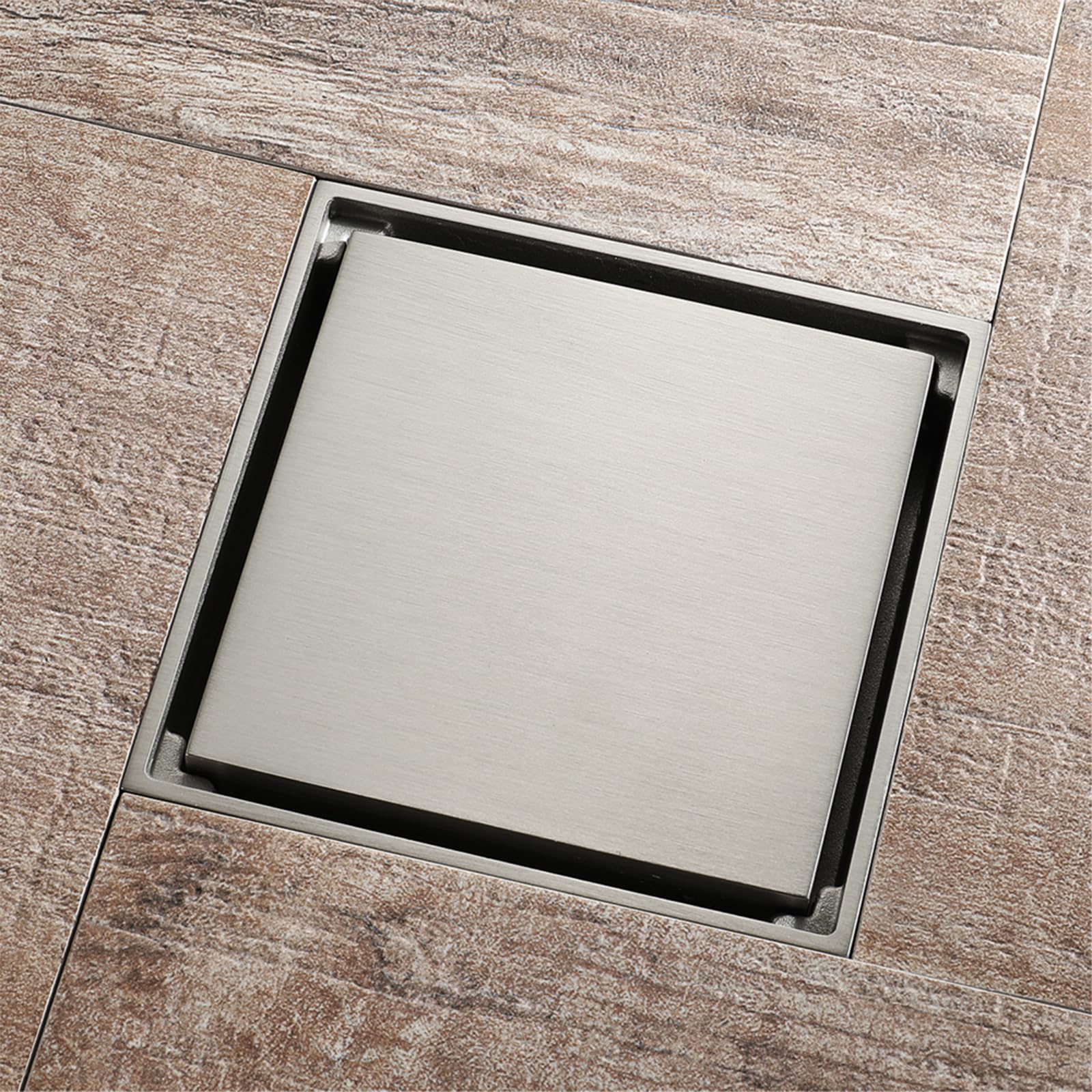 Caniveau de douche carré 10x10 en laiton argenté avec siphon anti-odeur