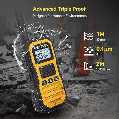 Miniatura 4 de Retevis RB48 Plus IP67 - Walkie Talkies impermeables de largo alcance, radio GMRS, radio bidireccional para trabajos de construcción, NOAA,