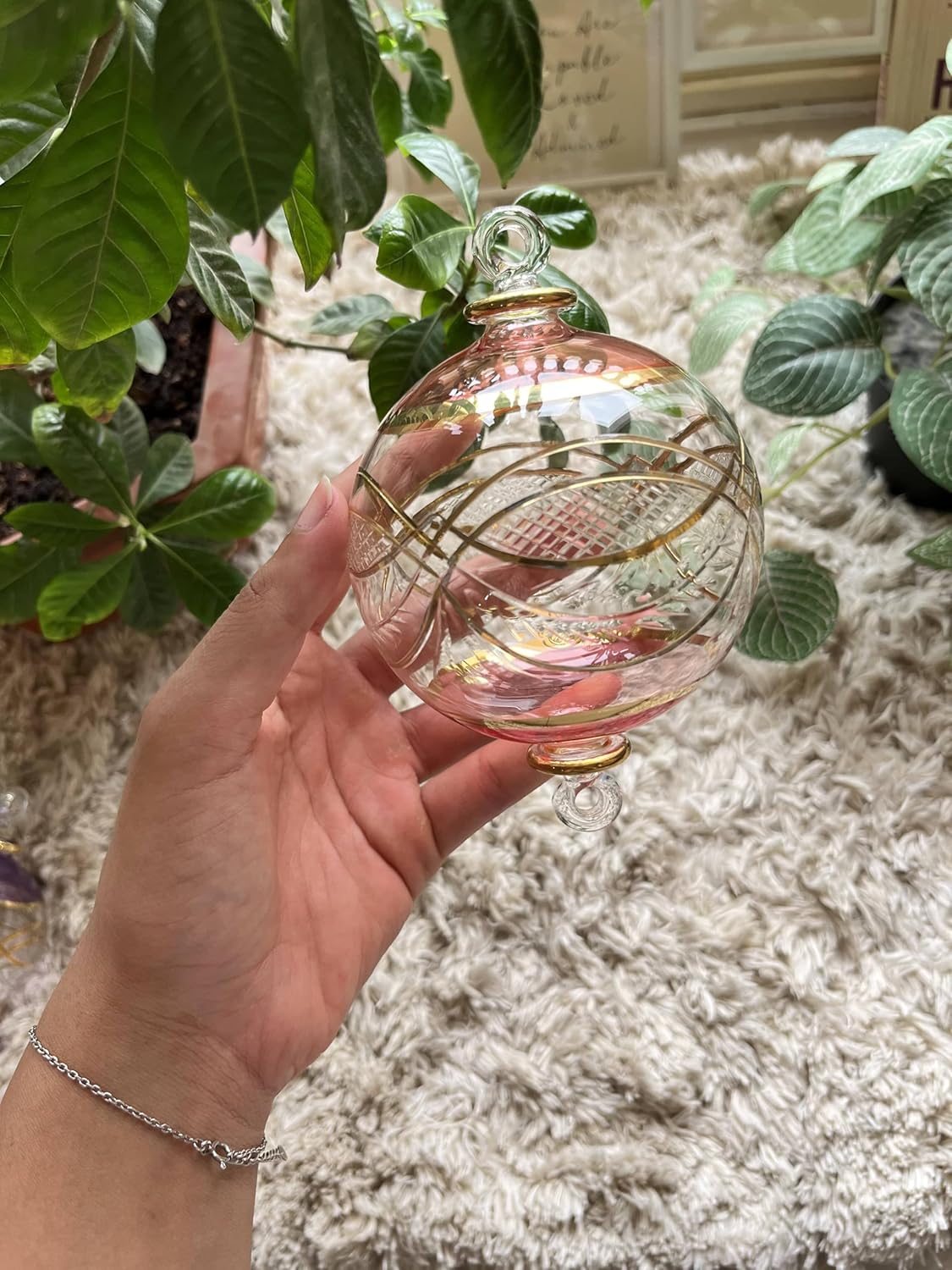 Engraved Pink and Clear Glass Christmas Ornament for Christmas Tree Decorations | Hanging Ornaments for Tree Decorations | Christmas Decor for Home | Ornaments for Summer Decoration | Egyptian Glass - Image 5